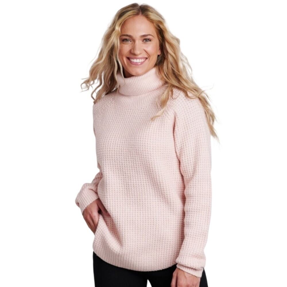 Kuhl Sienna Pink Cherry Blossom Sweater Turtleneck Waffle Knit Long Sleeve Large